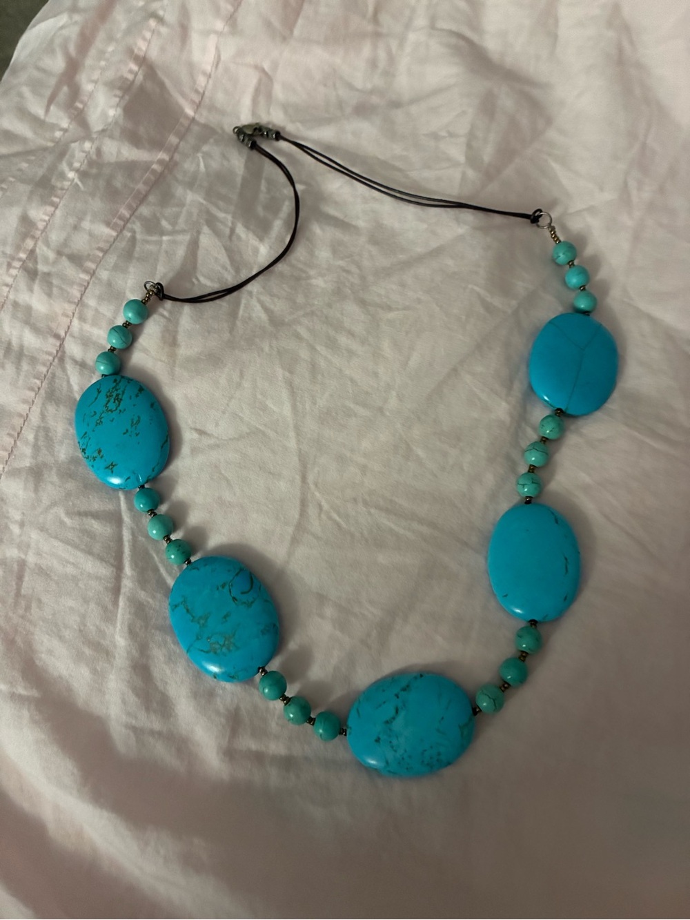 Turquoise Beaded Statement Necklace - Blue 25 Inches long